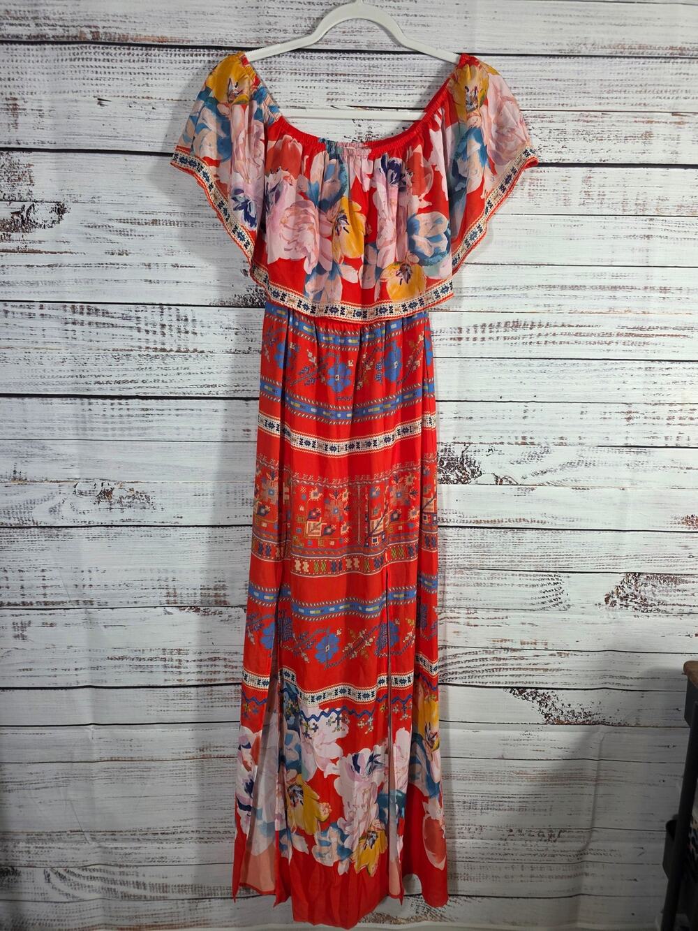 Jealous Tomatoe Women's XS Off Shoulder Maxi Dress Boho Floral Multicolor